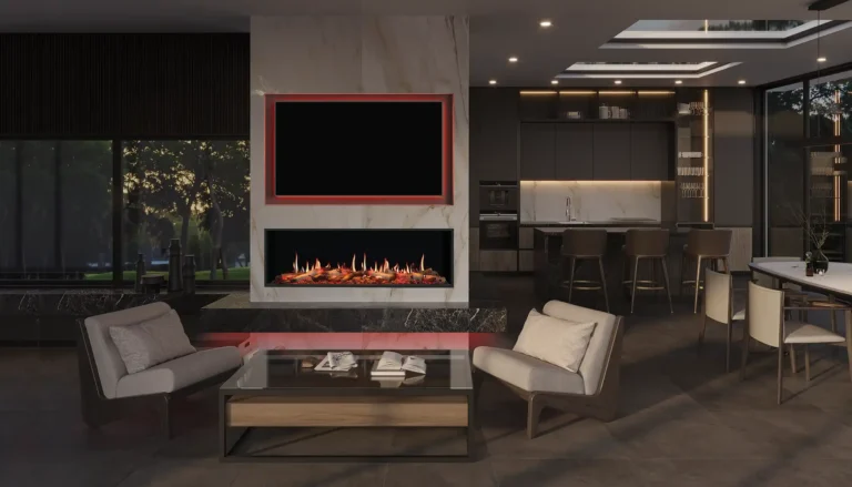 Majestic Front View Electric Fire In Marble Cladded Media Wall
