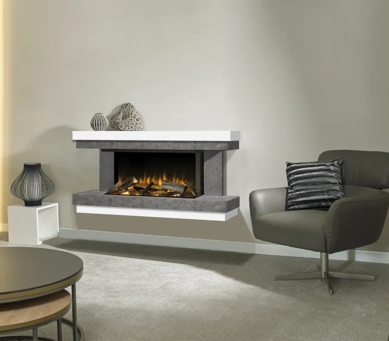 Spacer Invader 1 Electric Fire Suite In White Leathered Grey